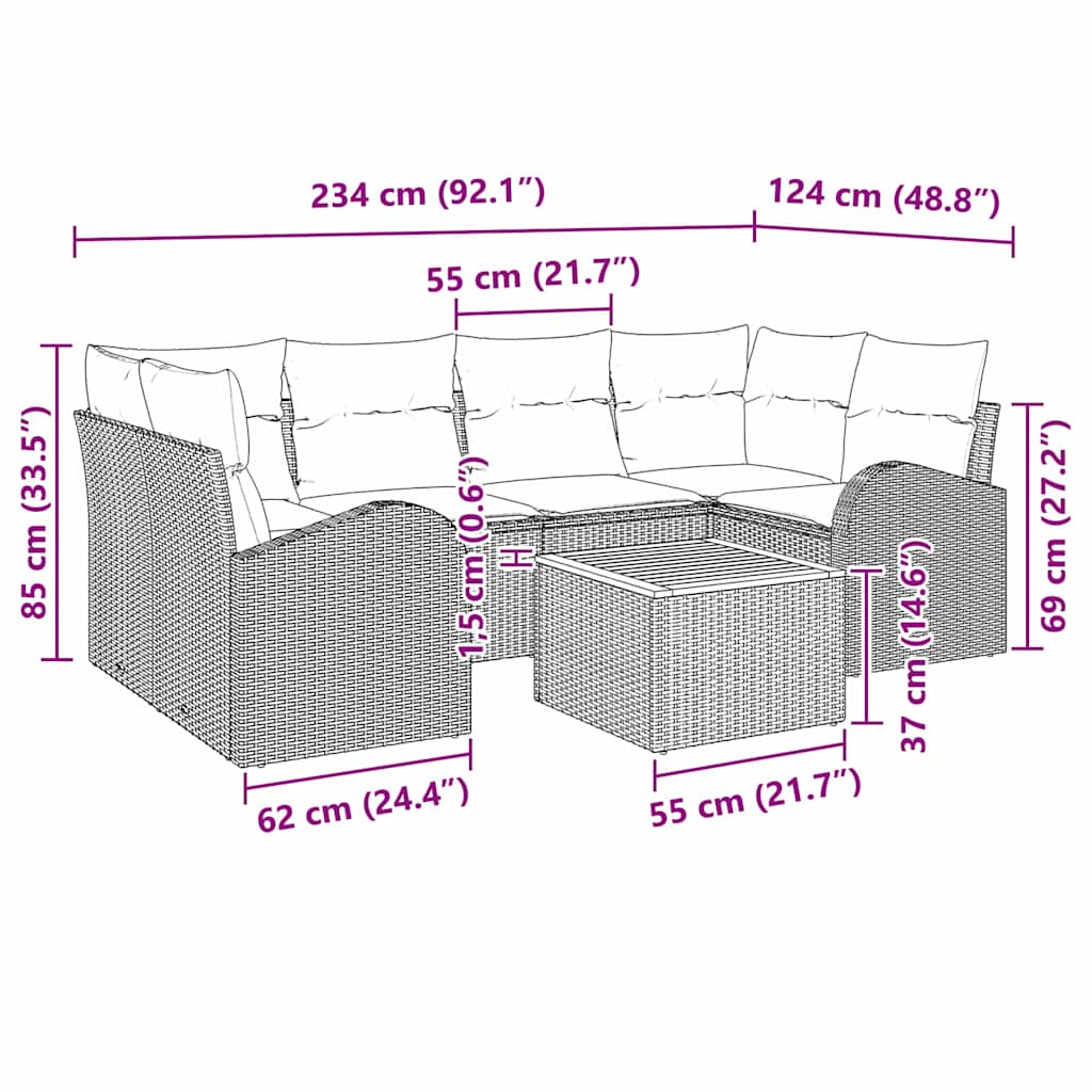 Sada zahradních pohovek s úložištěm 7 pcs Šedá polyratan - obrázek 17
