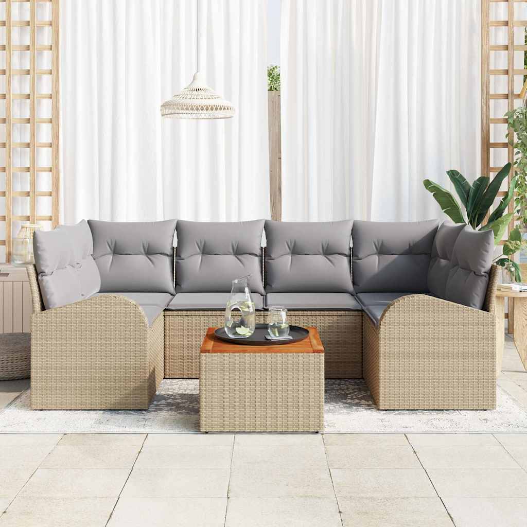 vidaXL Tuin Sofa Set 7 pcs Beige, lichtgrijs Groot Riet, Hout