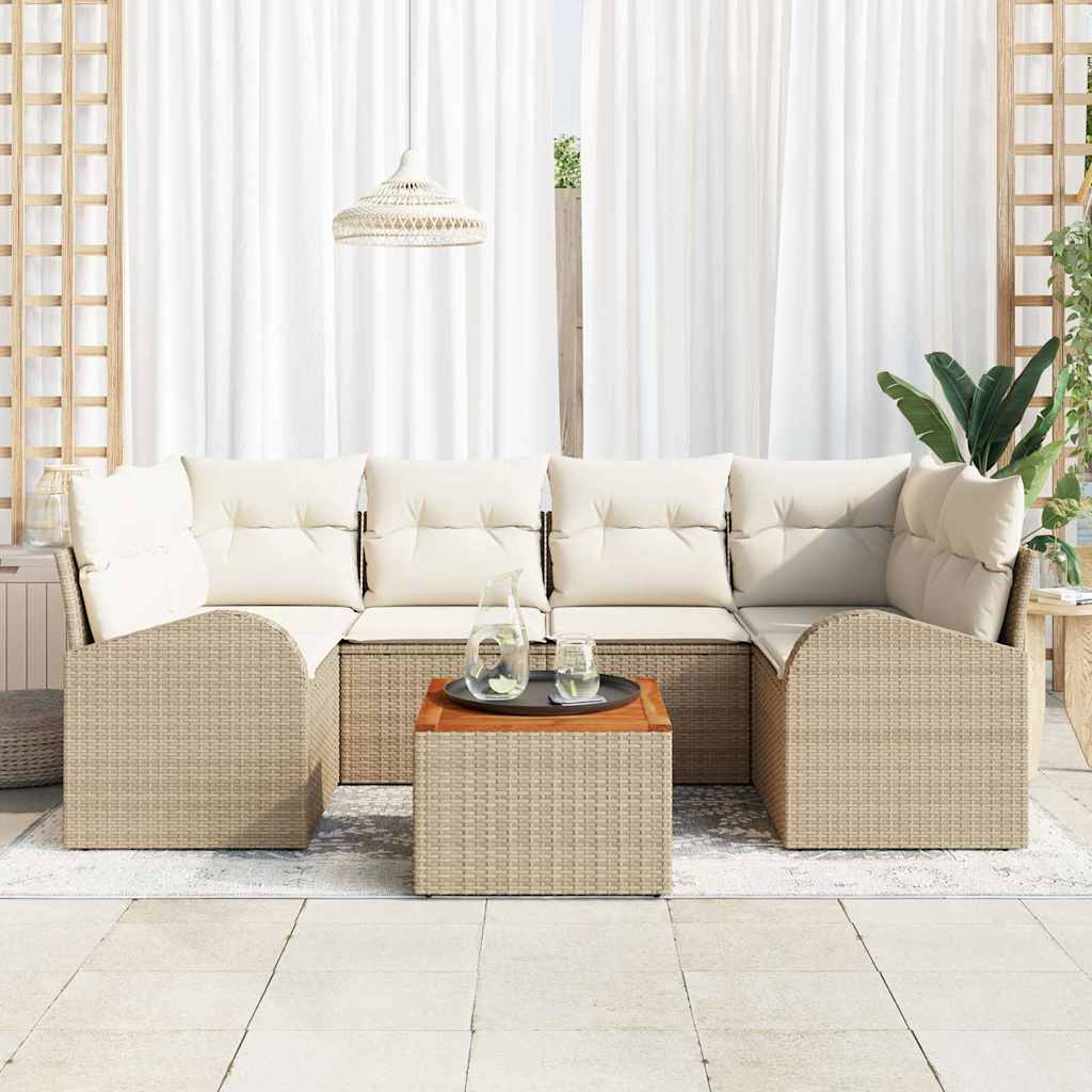 vidaXL Tuin Sofa Set 7 pcs Beige, wit 5-zitter Riet, Hout