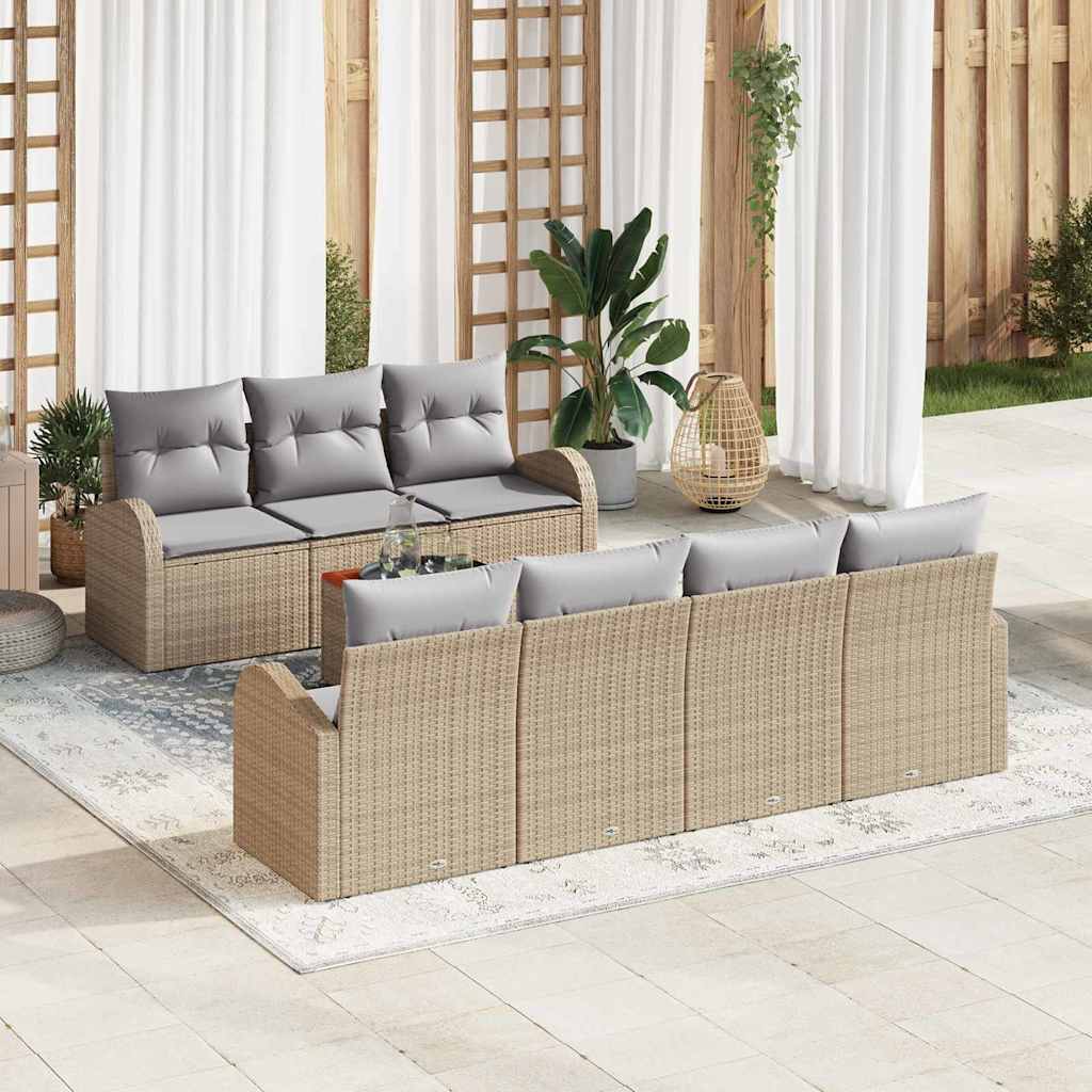 8-osaline aiadiivanikomplekt patjadega beež polü rattan akatsia