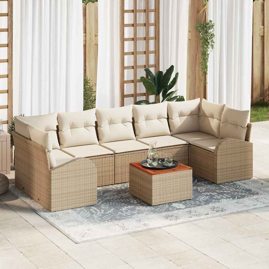 8 tükki aia diivanikomplekt koos patjadega, beež polü rattan akatsiast, vidaXL 2-kohaline aia diivan salve ja patjadega, beež polü rattan