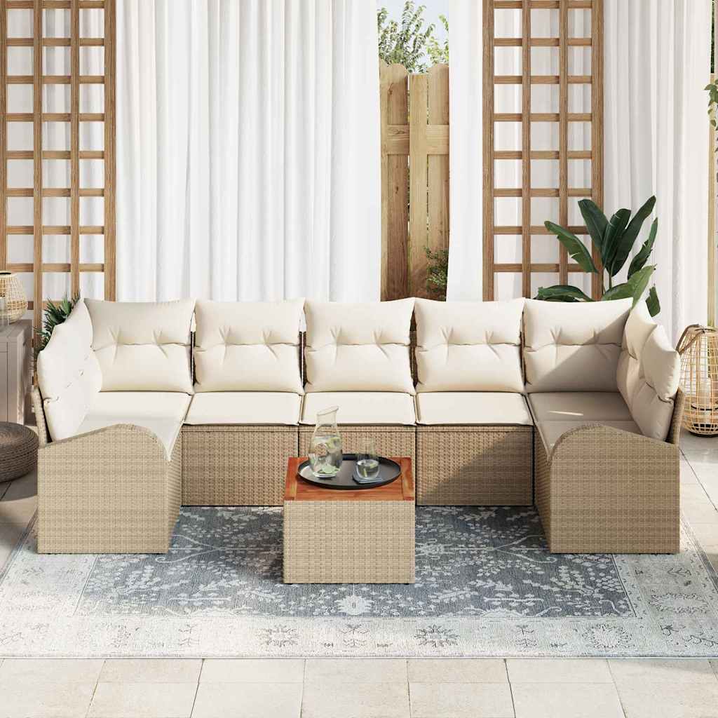 vidaXL Tuin Sofa Set 8 pcs Beige, wit Groot Rattan, Stof, Staal