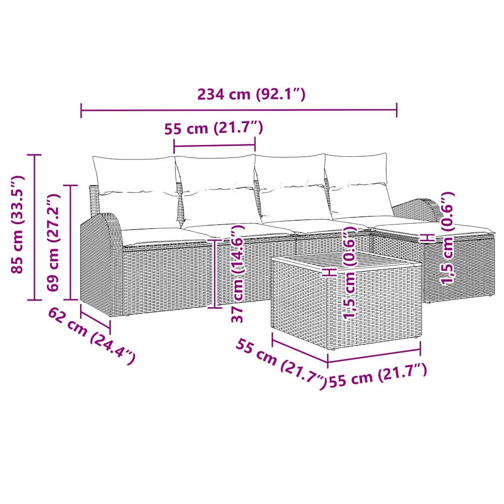 Sada zahradních pohovek s úložištěm 6 pcs Šedá polyratan - obrázek 16