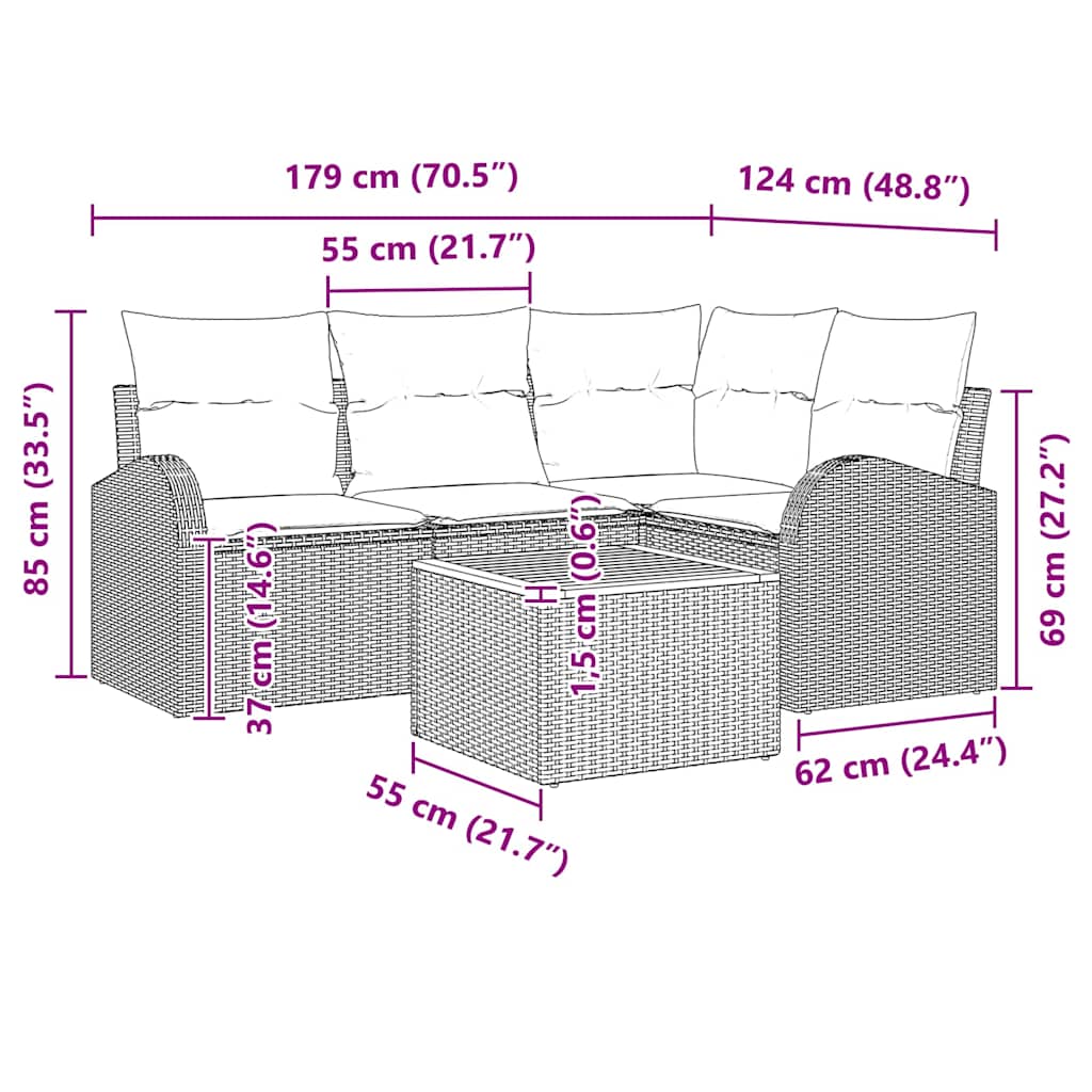 Sada zahradních pohovek s úložištěm 5 pcs Černá polyratan - obrázek 17