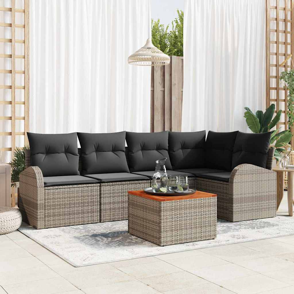 6 Dele Have Sofa Sæt med Puder Grå Poly Rattan Akacia, vidaXL 2-personers Have Sofa med Opbevaring & Puder Grå Poly Rattan