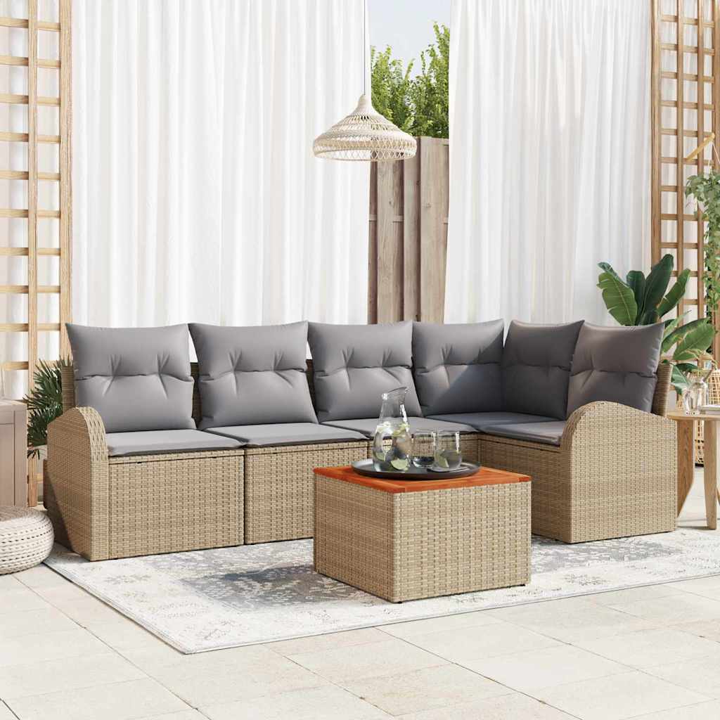 6 Delers Havemøbel Sæt med Puder Beige Poly Rattan Akacia, vidaXL 2-personers Havemøbel med Opbevaring og Puder Beige Poly Rattan