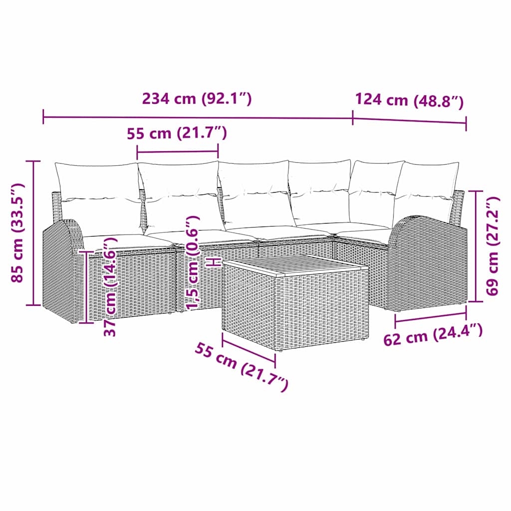 Sada zahradních pohovek 6 pcs Béžová a Světle šedá polyratan - obrázek 17
