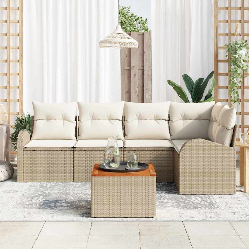 vidaXL Tuin Sofa Set 6 pcs Beige, wit Groot Riet en Polyester