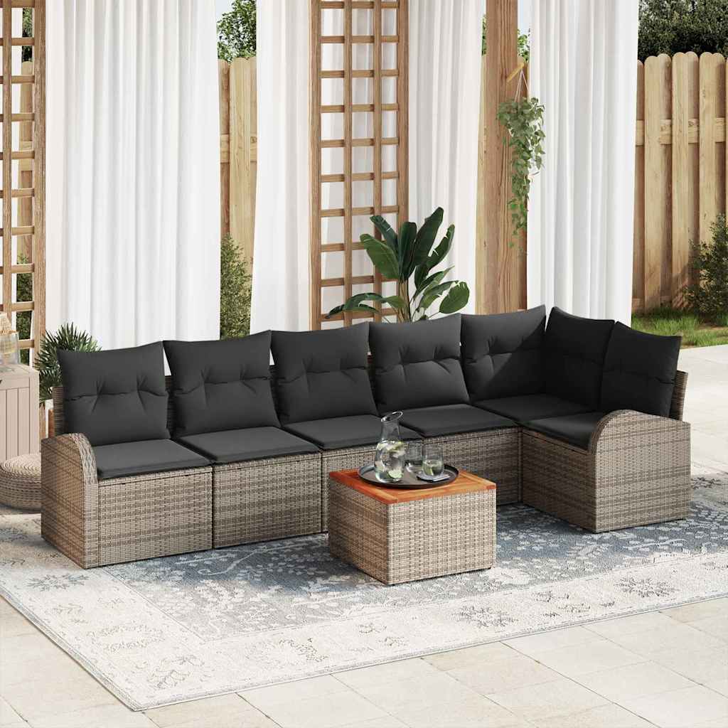 7-styk Have Sofa Set med Puder Grå Poly Rattan Acacia, vidaXL 2-personers Have Sofa med Opbevaring & Puder Grå Poly Rattan