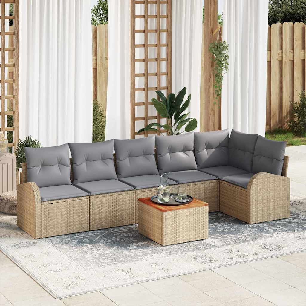 Aia diivanikomplekt 7 pcs Bež, helehall Suur Rattan ja kangas