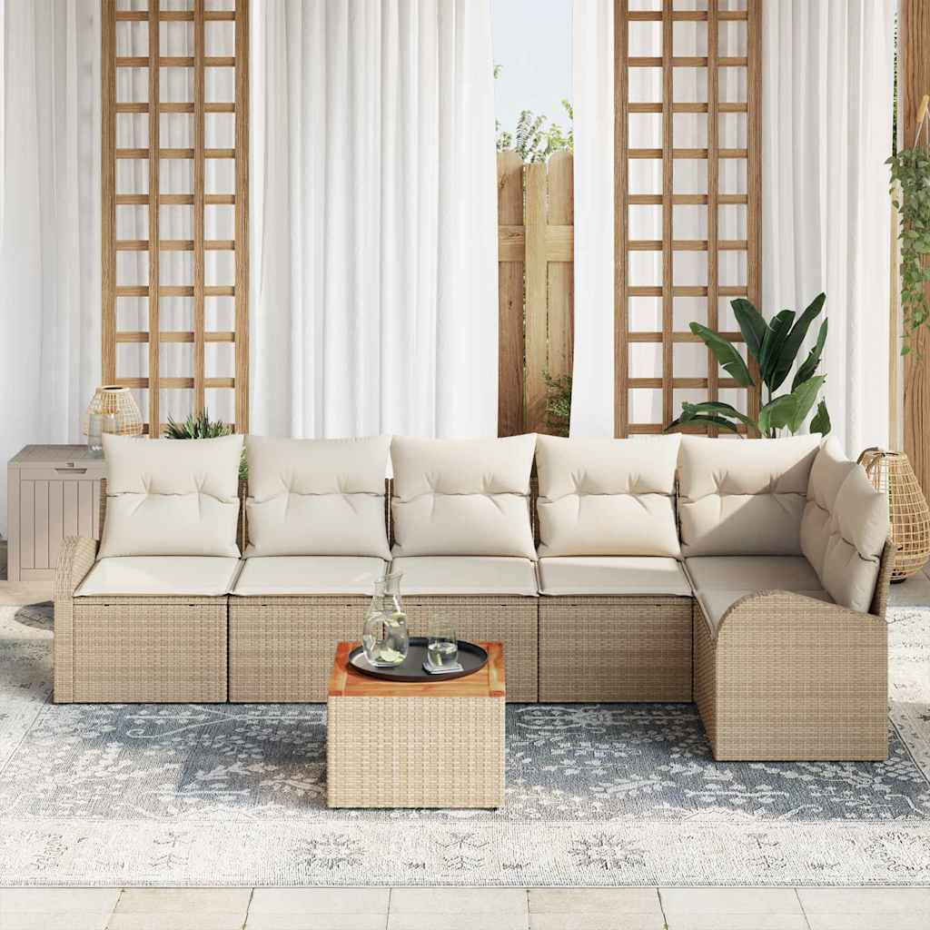 vidaXL Tuin Sofa Set 7 pcs Beige, wit Groot Riet, Metaal