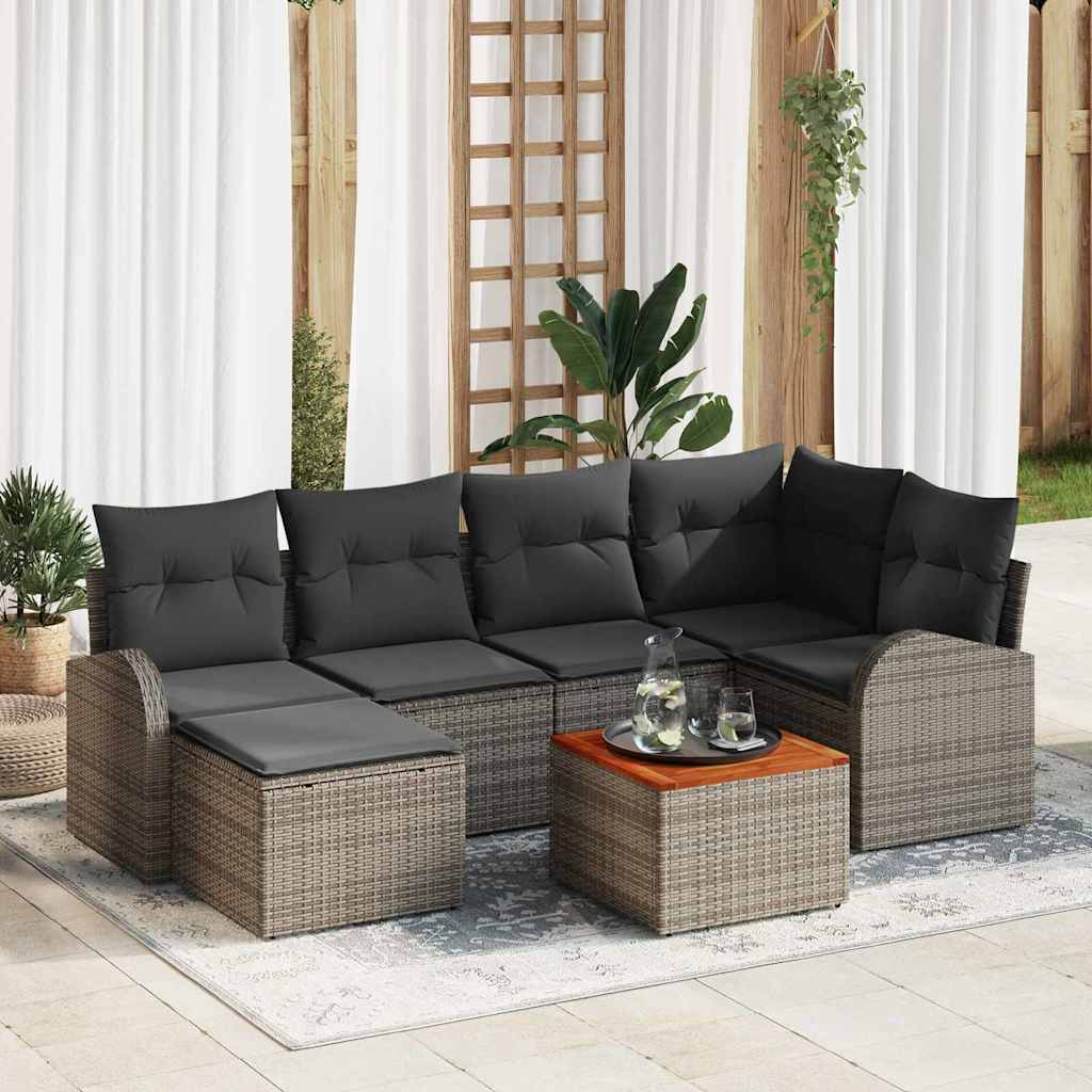 7 Personers Have Sofa Sæt med Hynder Grå Poly Rattan Akacia, vidaXL 2-personers Have Sofa med Opbevaring & Hynder Grå Poly Rattan