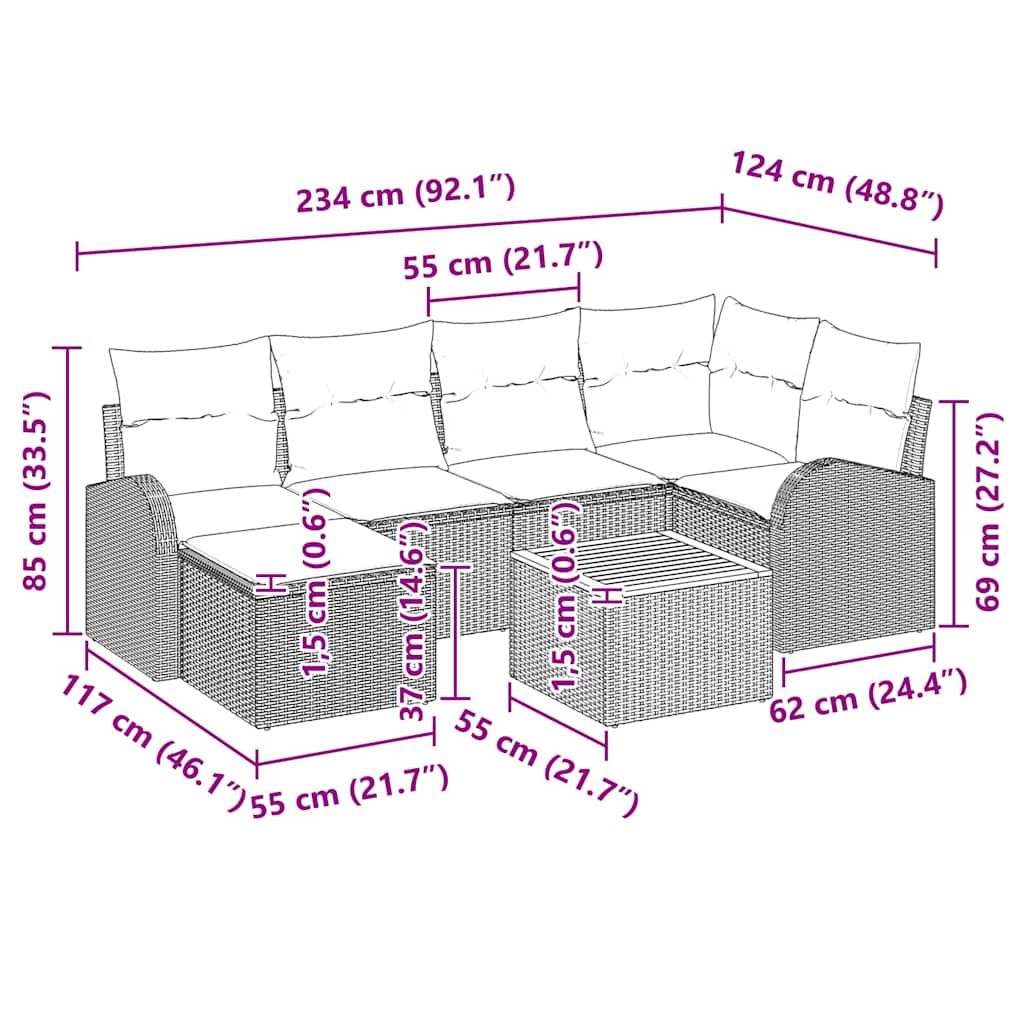Sada zahradních pohovek s úložištěm 7 pcs Černá polyratan - obrázek 14