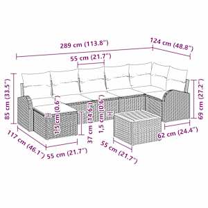 Sada zahradních pohovek s úložištěm 8 pcs Šedá polyratan - obrázek 14