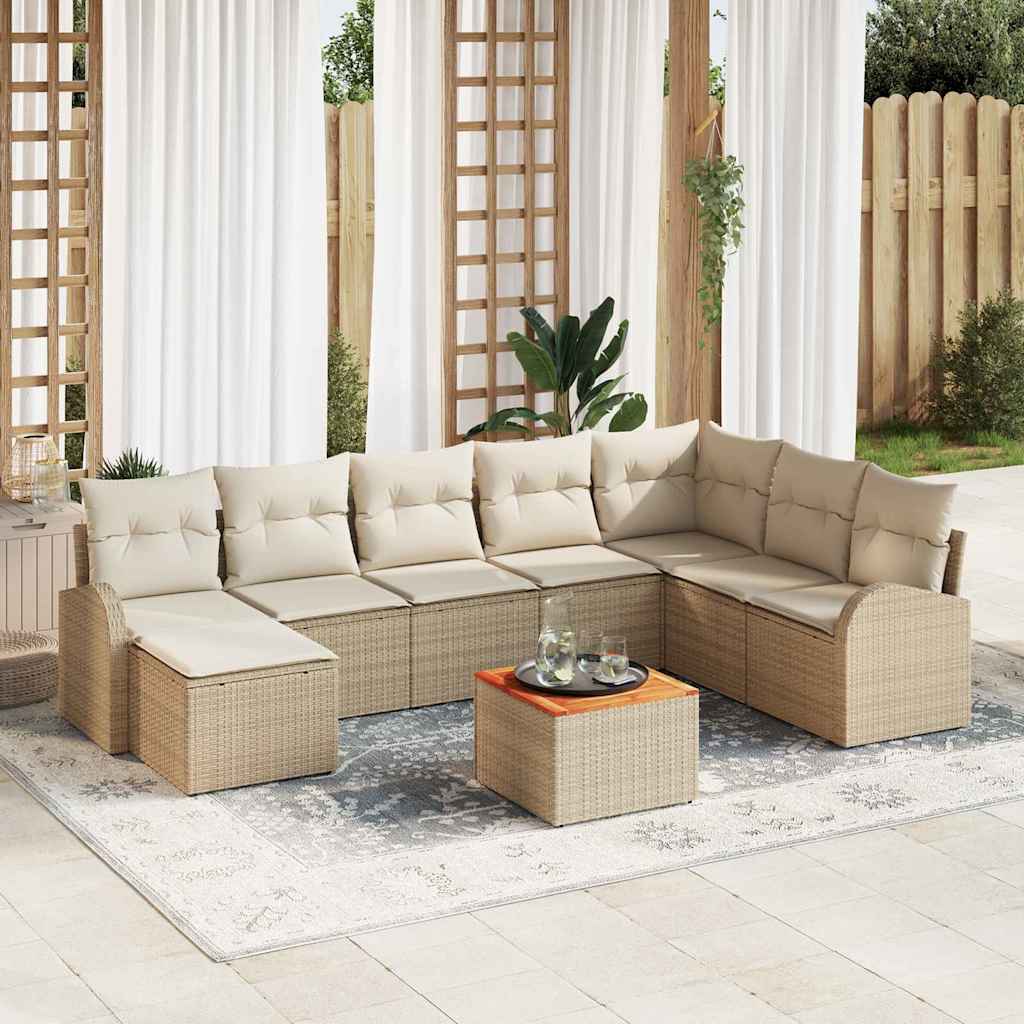 9 Stykker Have Sofa Sæt med Puder Beige Poly Rattan Akacia&&vidaXL 2-personers Have Sofa med Opbevaring & Puder Beige Poly Rattan