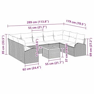 Sada zahradních pohovek 10 pcs Béžová a krémová polyratan - obrázek 17