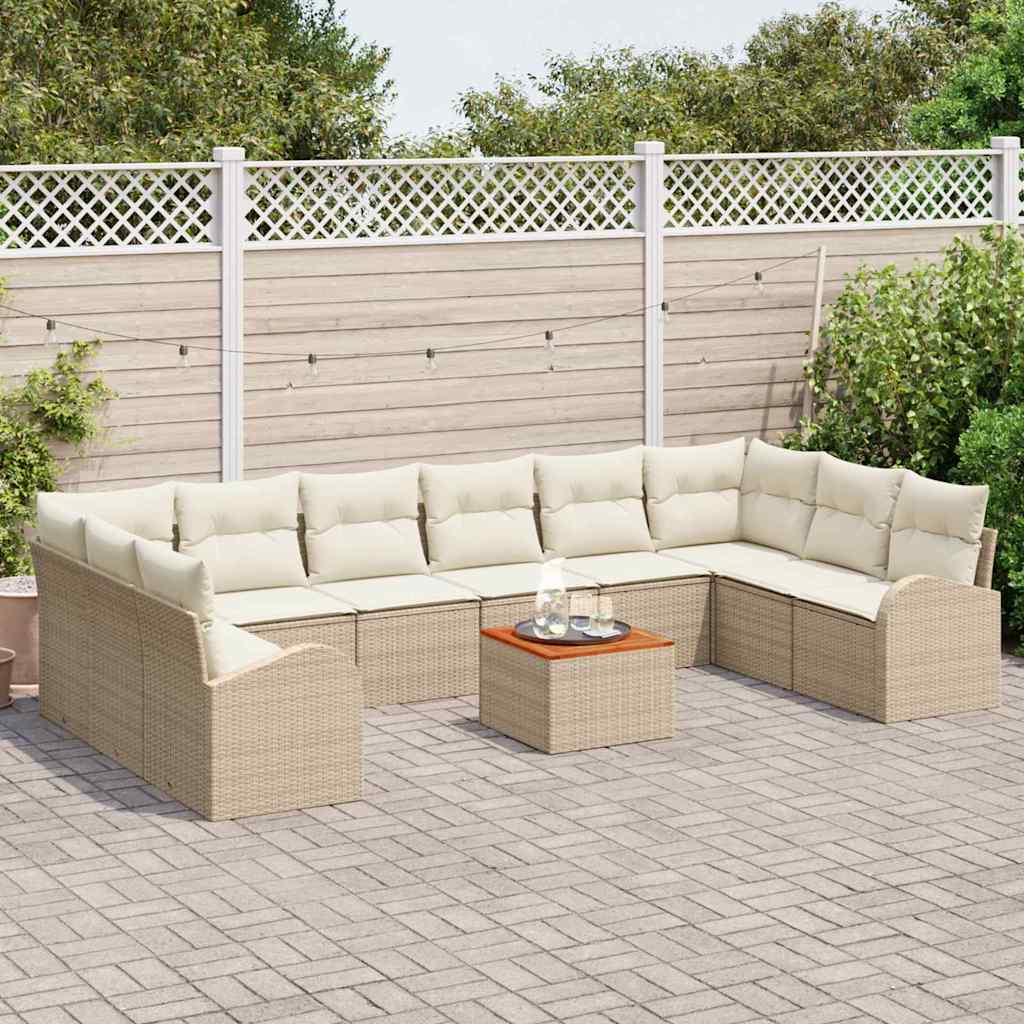 vidaXL Tuin Sofa Set 11 pcs Beige, wit Groot Riet en stof
