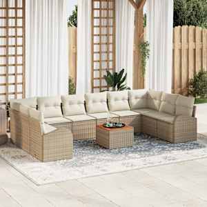 Vrtna sedežna garnitura 11 pcs Bež in smetanova poli ratan