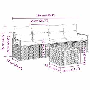 Sada zahradních pohovek 5 pcs Béžová a krémová polyratan - obrázek 11