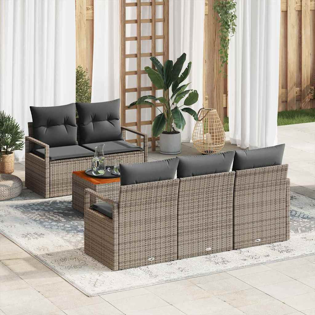 6-delt havensofa sæt med puder grå polyrattan akacie, vidaXL 2-personers havensofa med opbevaring & puder grå polyrattan