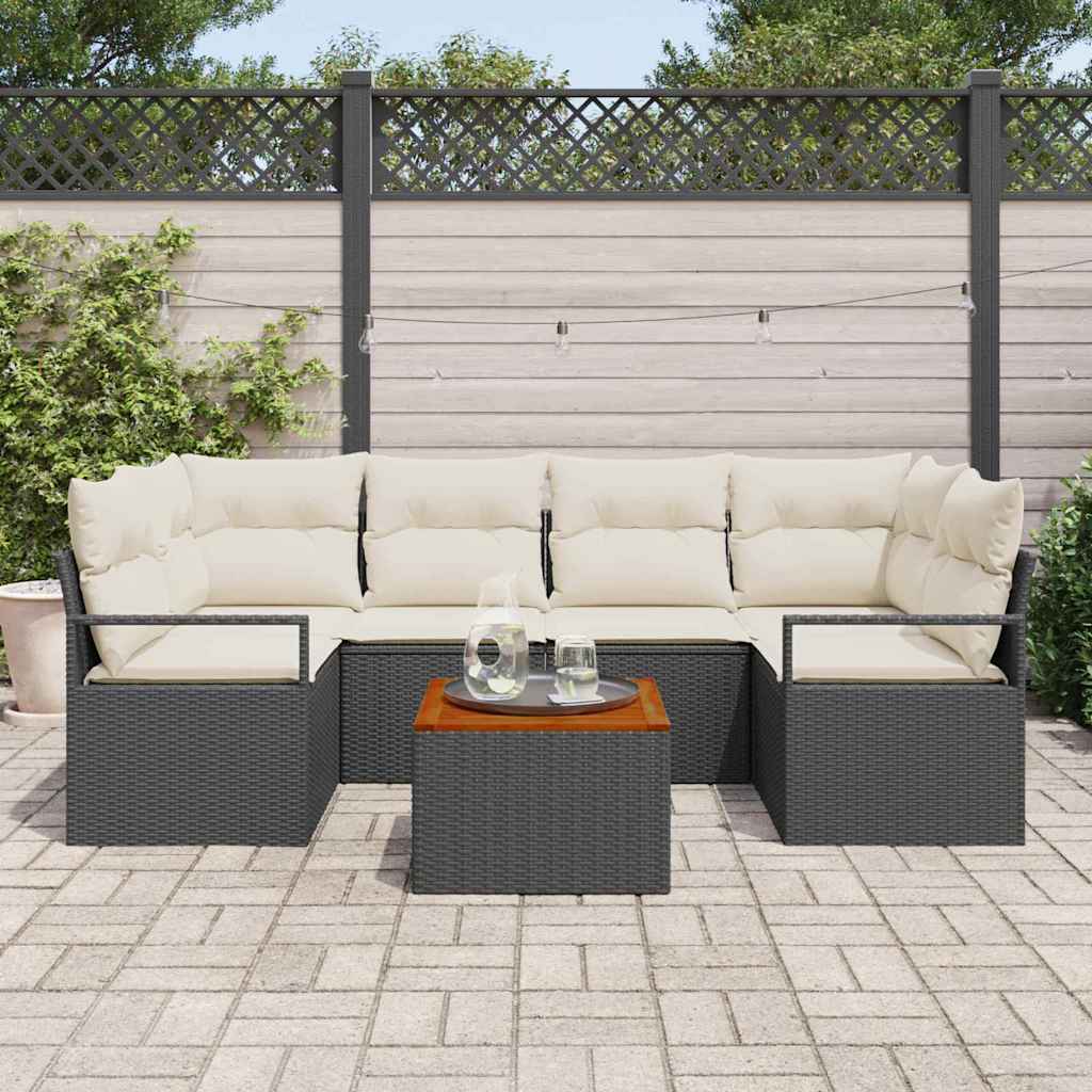 vidaXL Tuin Sofa Set 7 pcs Zwart, wit 5-delige set Rattan en hout