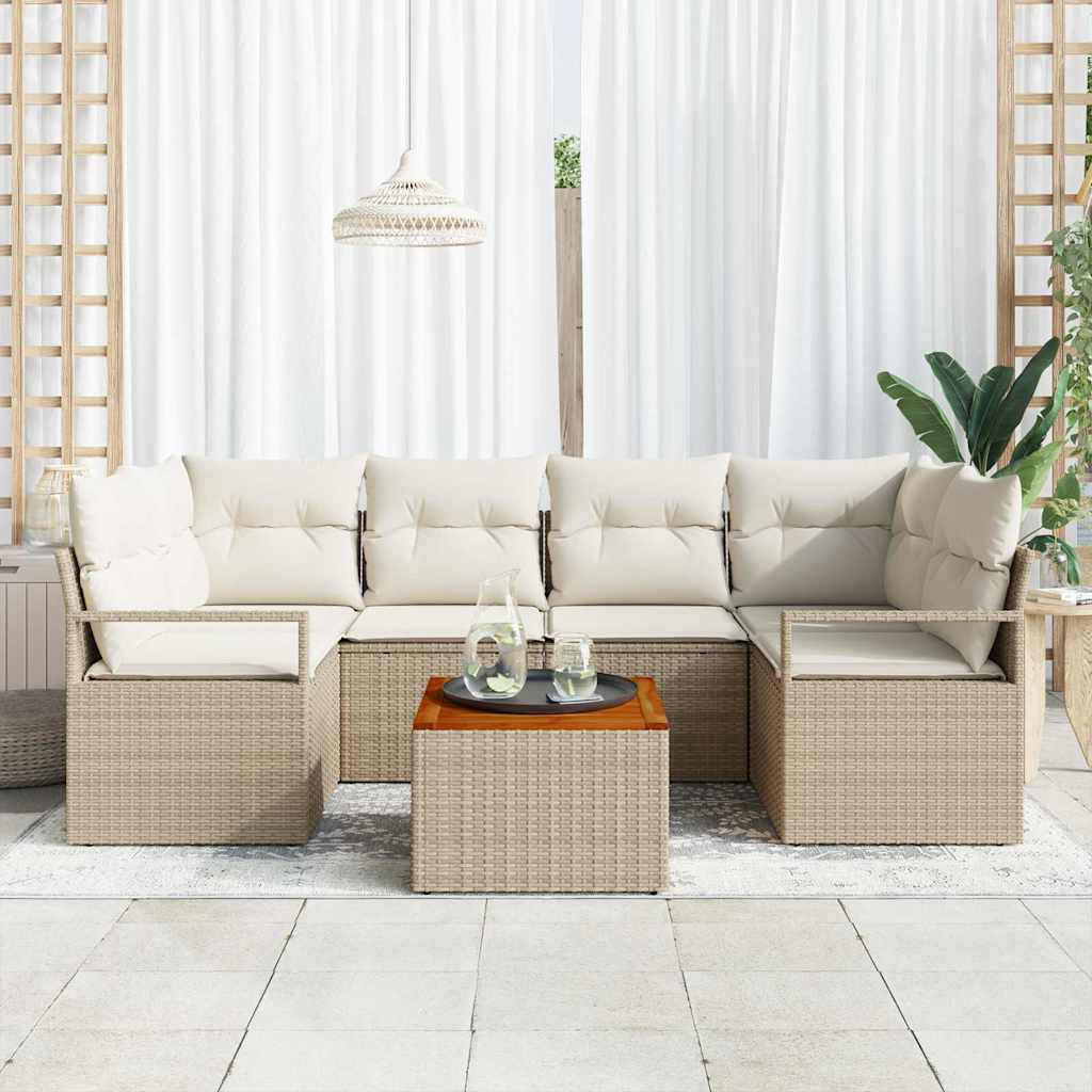 vidaXL Tuin Sofa Set 7 pcs Beige, wit Groot Riet, Hout