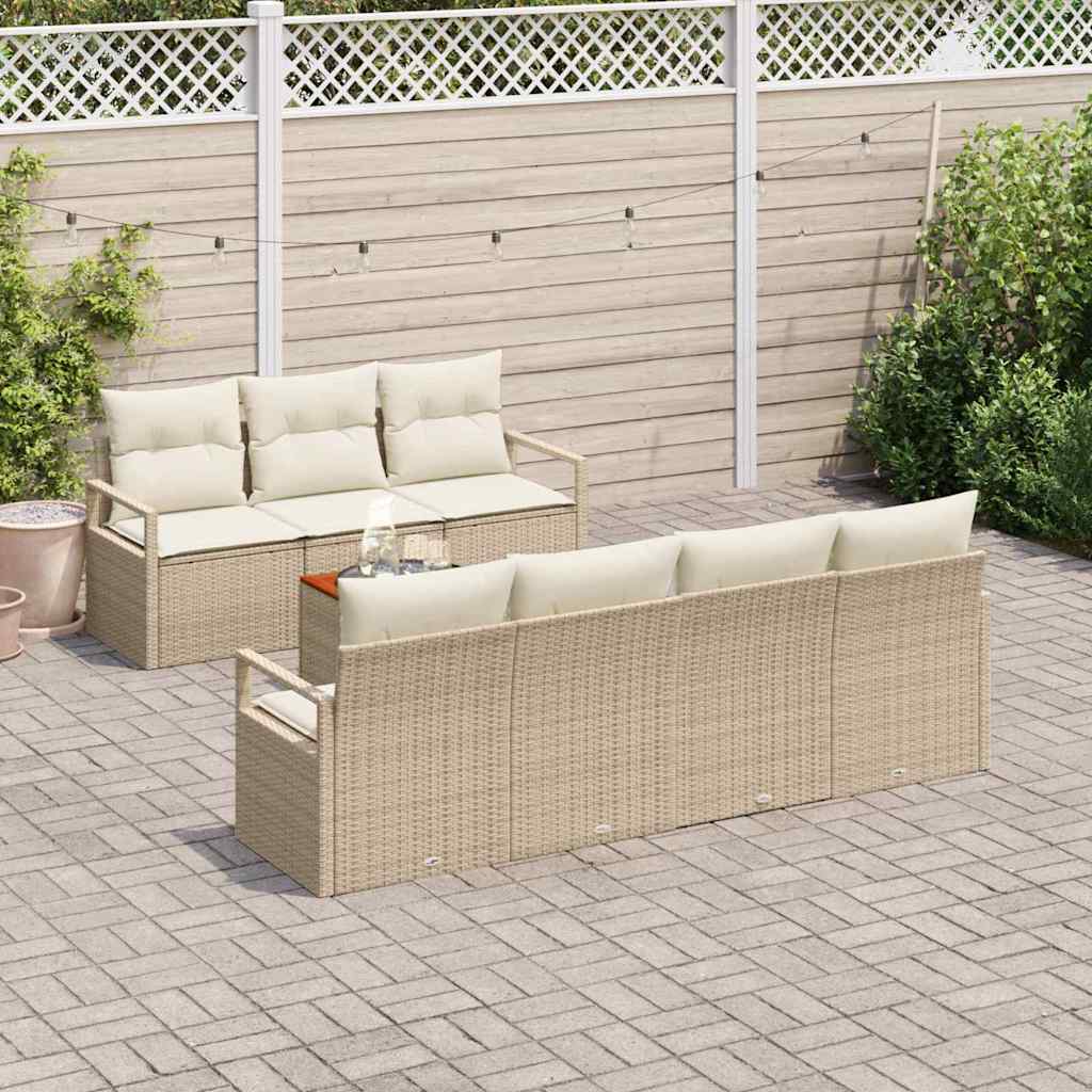 vidaXL Tuin Sofa Set 8 pcs Beige, wit Groot Riet, polyester hoezen
