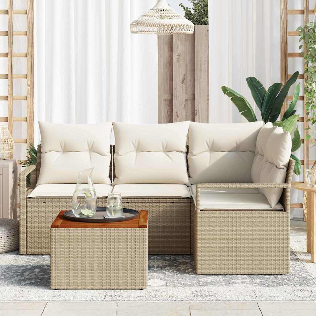 vidaXL Tuin Sofa Set 5 pcs Beige, wit Groot Rattan en hout