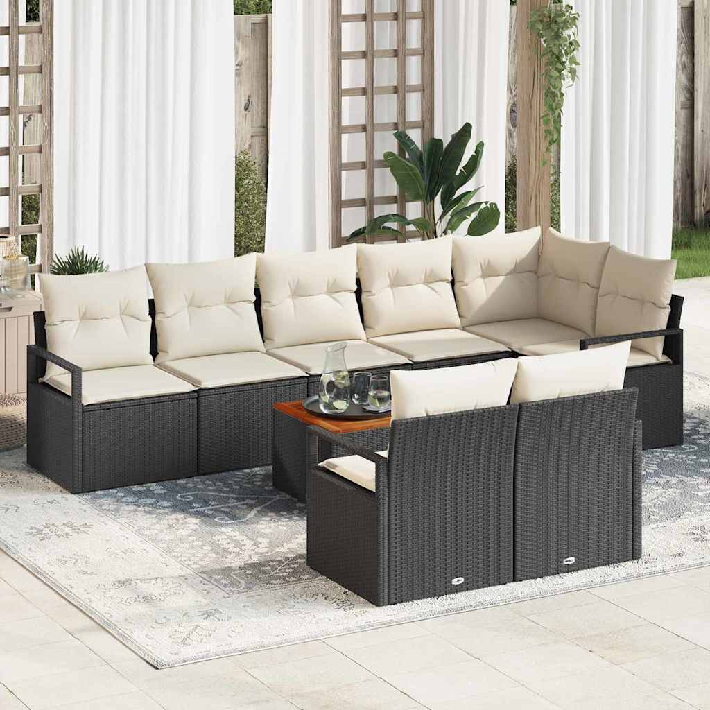 9 Stks Havesofa Sæt med Puder Sort Poly Rattan Akacietræ, vidaXL 2-personers Havesofa med Opbevaring & Puder Sort Poly Rattan