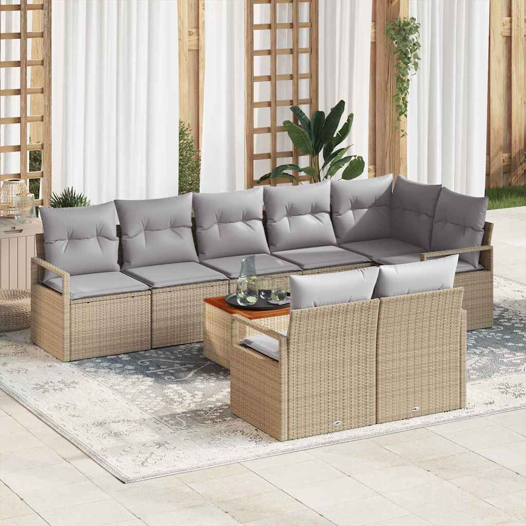 9 Stykker Havemøbelsæt med Puder Beige Poly Rattan Akacie, vidaXL 2-personers Havemøbel med Opbevaring & Puder Beige Poly Rattan