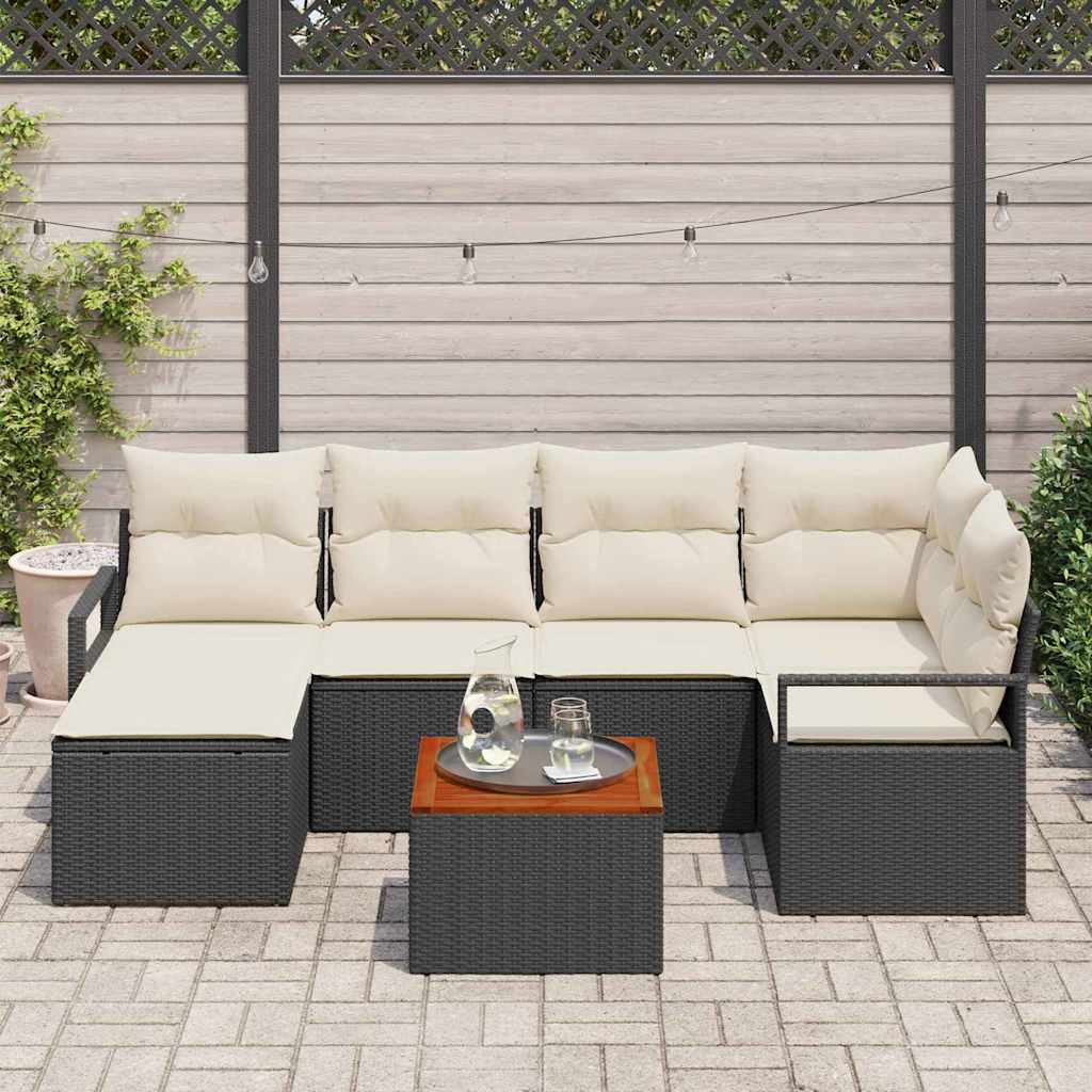 vidaXL Tuin Sofa Set 7 pcs Zwart, wit Middelgroot