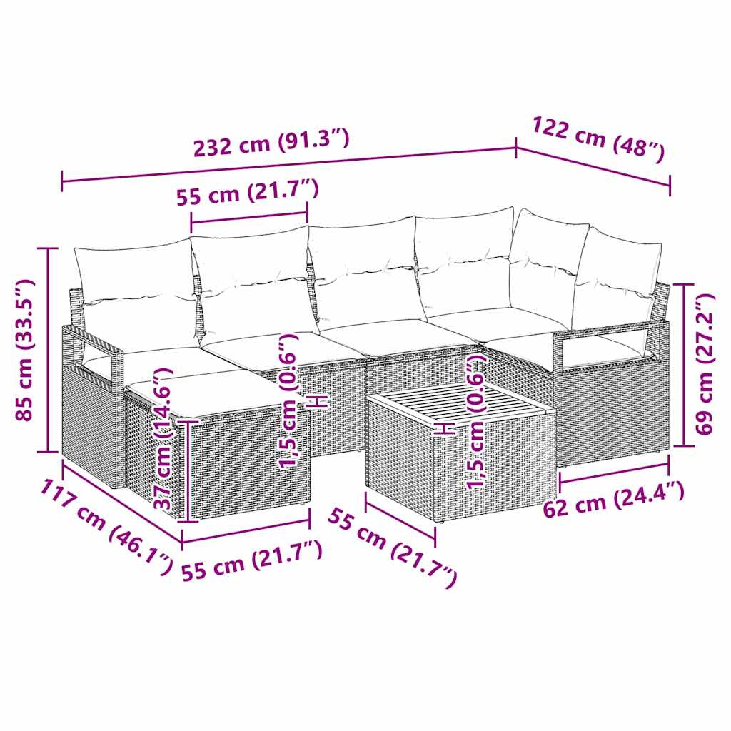 Sada zahradních pohovek s úložištěm 7 pcs Šedá polyratan - obrázek 15