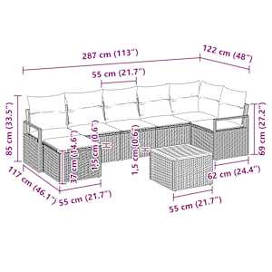 Sada zahradních pohovek s úložištěm 8 pcs Šedá polyratan - obrázek 15
