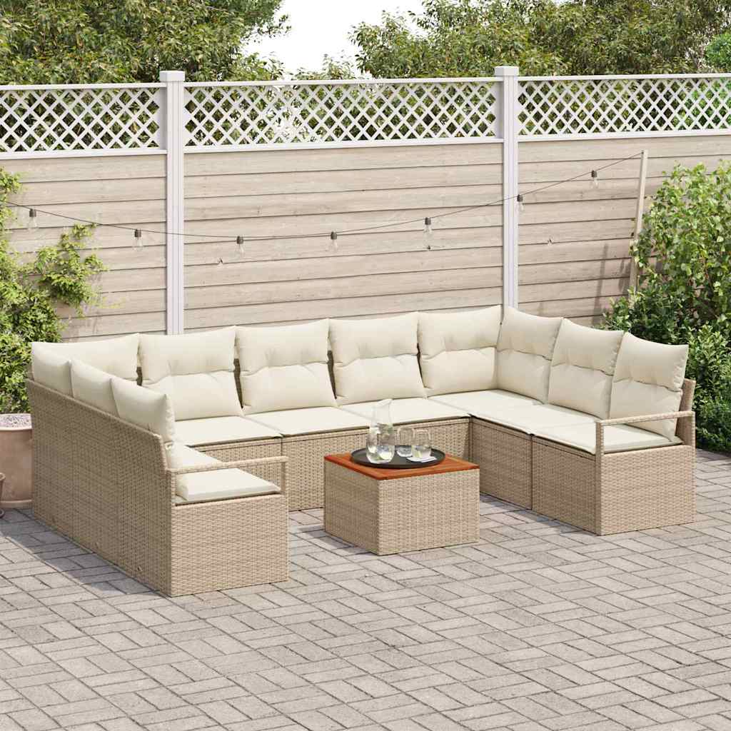 vidaXL Tuin Sofa Set 10 pcs Beige, wit Groot Rattan en hout