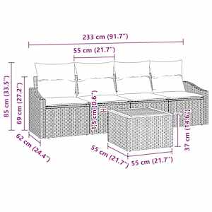 Sada zahradních pohovek 5 pcs Béžová a krémová polyratan - obrázek 11