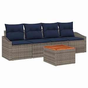 Sada zahradních pohovek 5 pcs Šedá a námořnická modrá polyratan - obrázek 2
