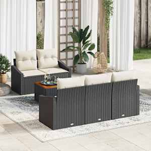 Sada zahradních pohovek 6 pcs Černá a krémová polyratan - obrázek 1