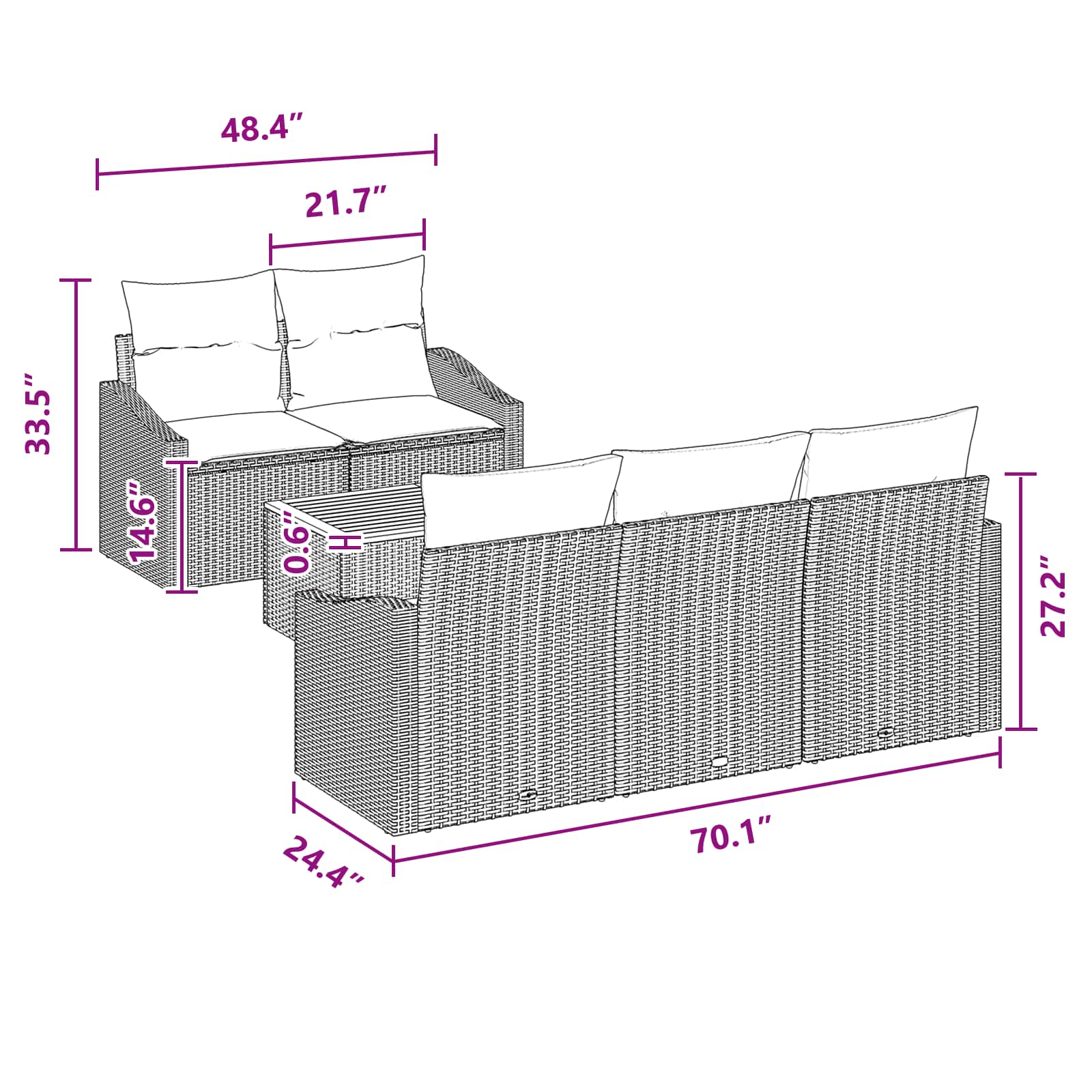 Tuinbankenset met opslag 6 pcs Grijs en Marineblauw poly rattan - Afbeelding 9