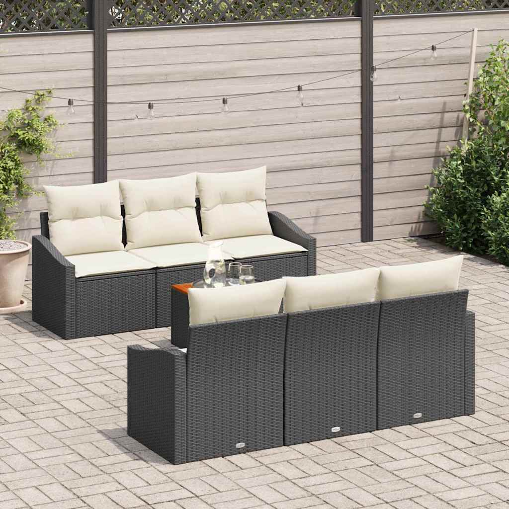 vidaXL Tuin Sofa Set 7 pcs Zwart, wit 55 x 55 x 37 cm Poly riet, stof