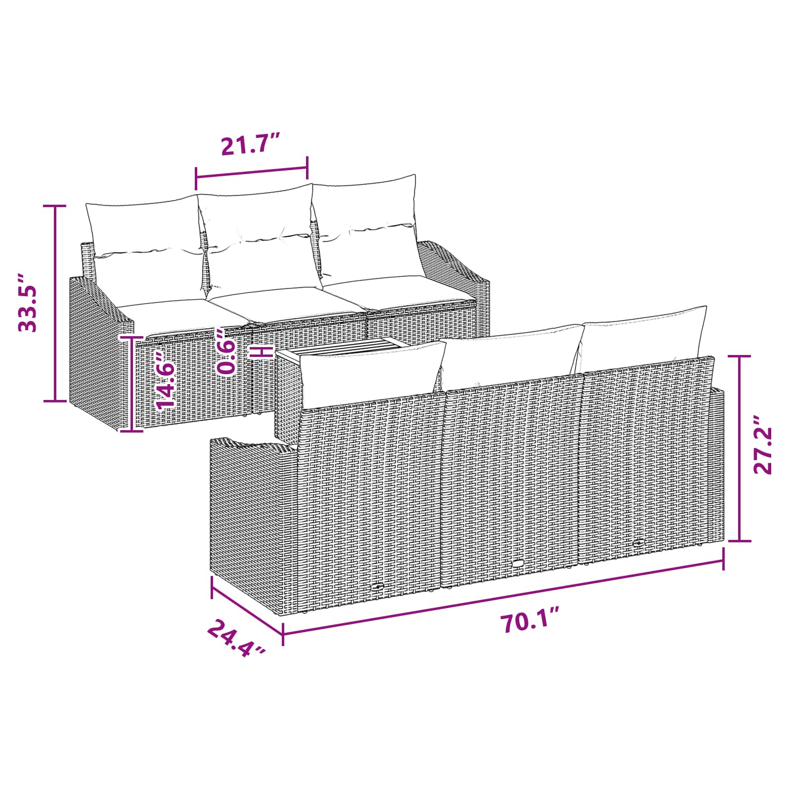 Tuinbankenset met opslag 7 pcs Grijs en Marineblauw poly rattan - Afbeelding 9