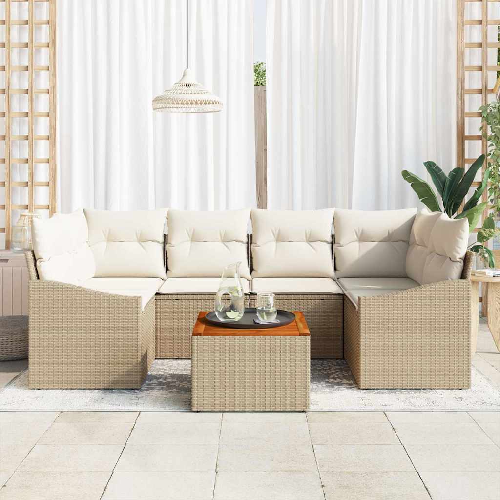 vidaXL Tuin Sofa Set 7 pcs Beige, wit 55 x 55 x 37 cm