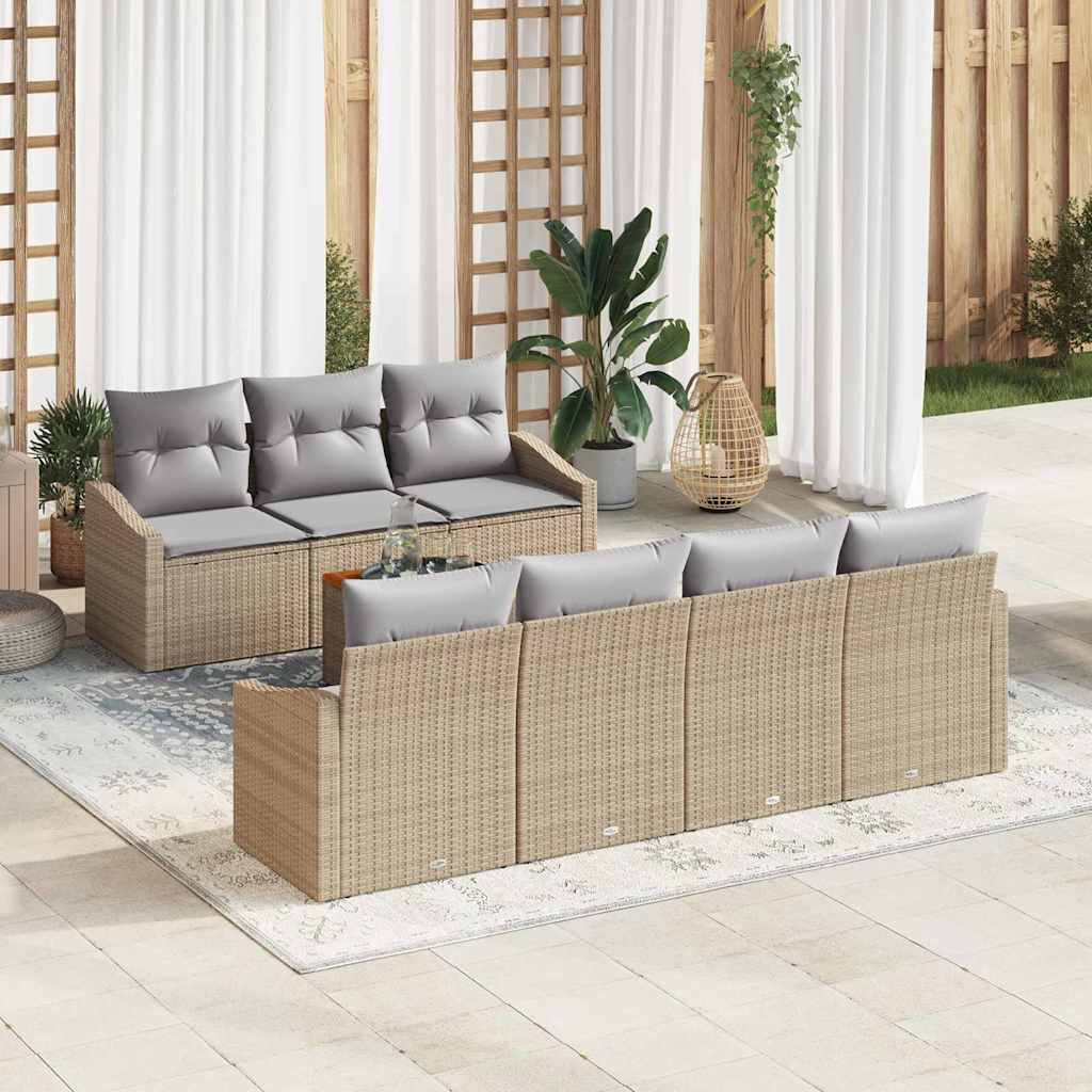 8 Delers Have Sofa Sæt med Puder Beige Poly Rattan Acacia
