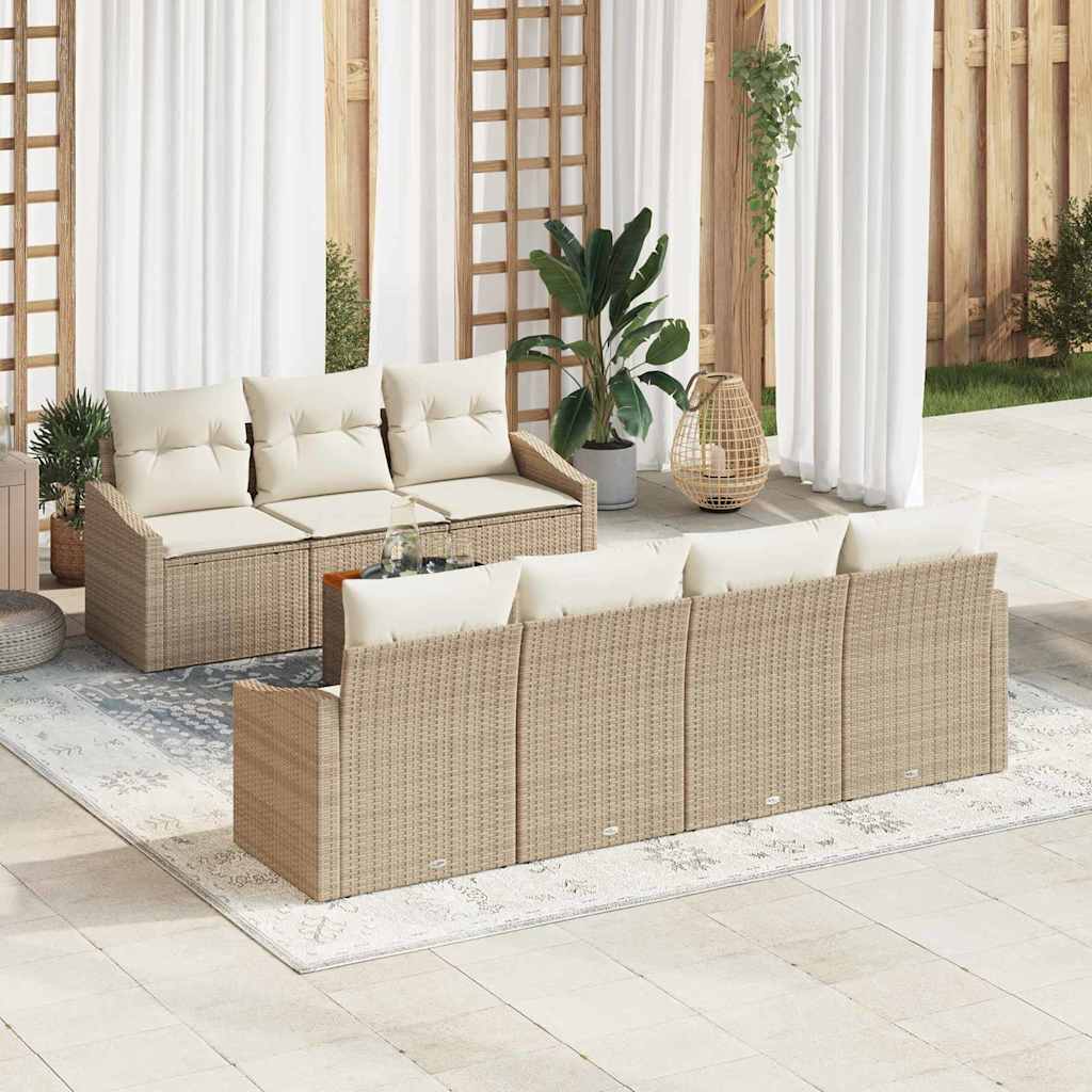 8 delt have sofa sæt med puder beige polyrattan akacia