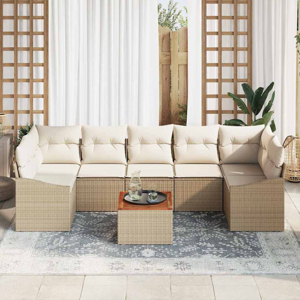 vidaXL Tuin Sofa Set 8 pcs Beige, wit 55 x 55 x 37 cm Riet, hout