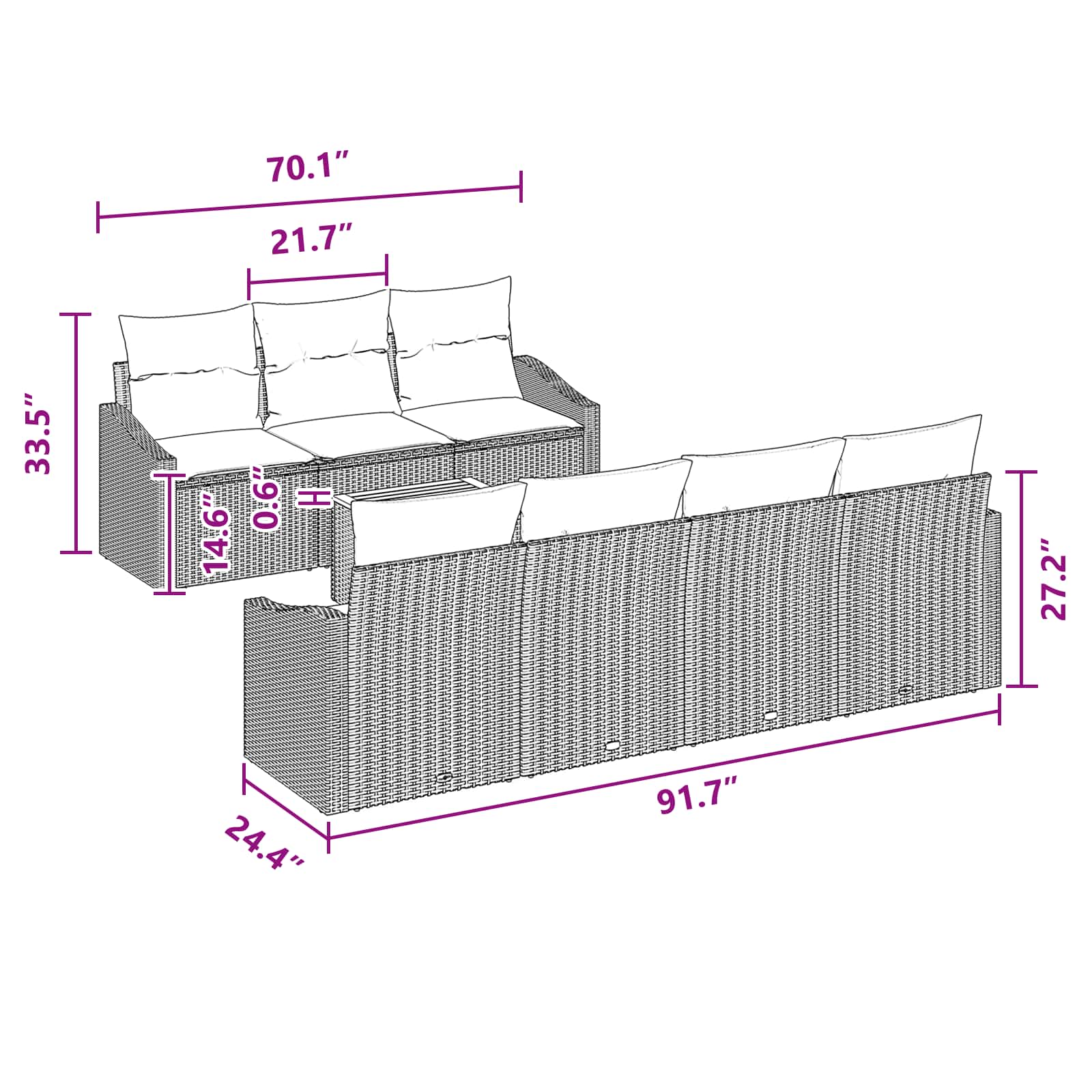 Tuinbankenset met opslag 9 pcs Grijs en Marineblauw poly rattan - Afbeelding 9
