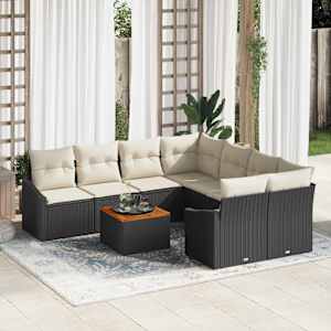 Vrtna sedežna garnitura 9 pcs Črna in krem poli ratan