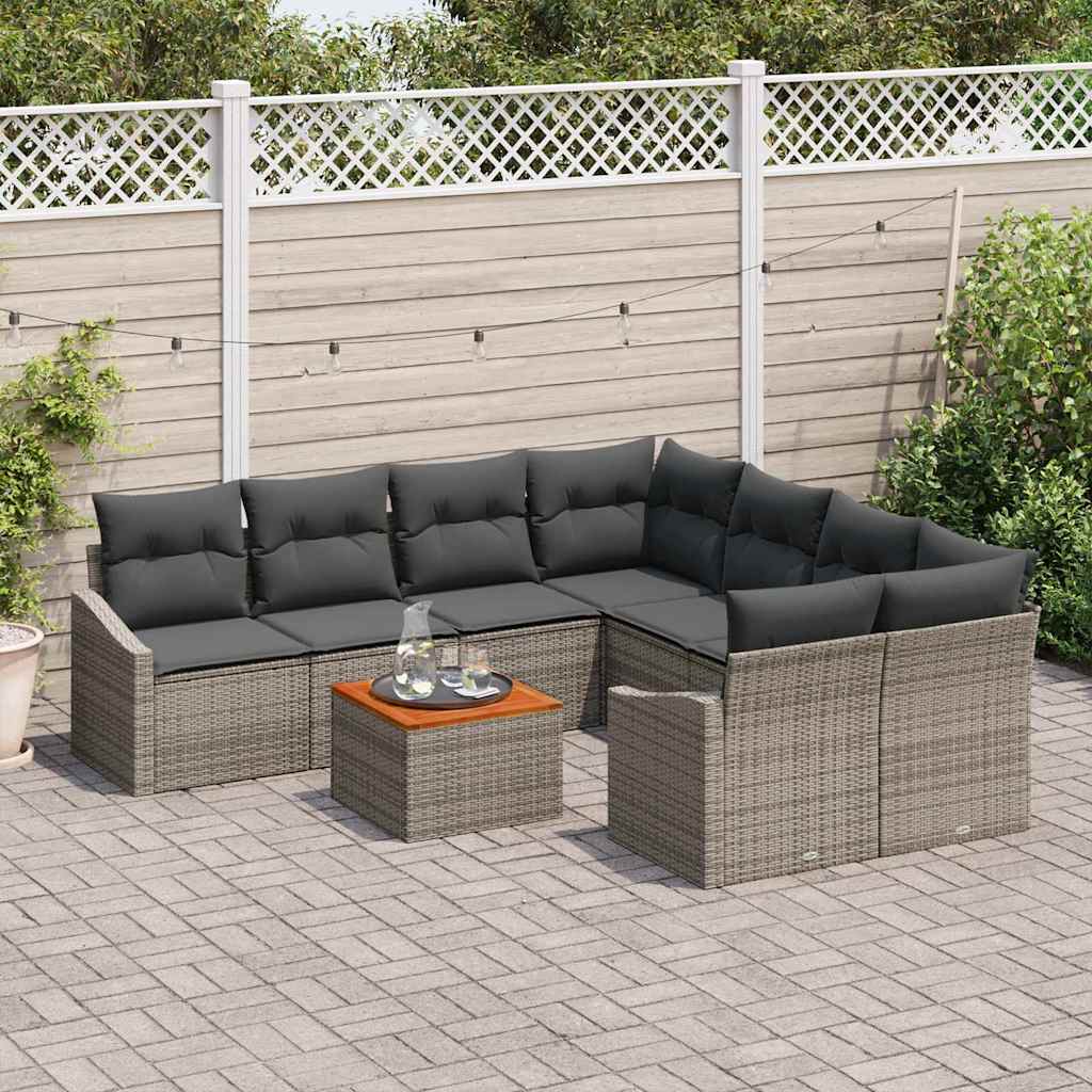 vidaXL Tuin Sofa Set 9 pcs Grijs 55 x 55 x 37 cm Rattan