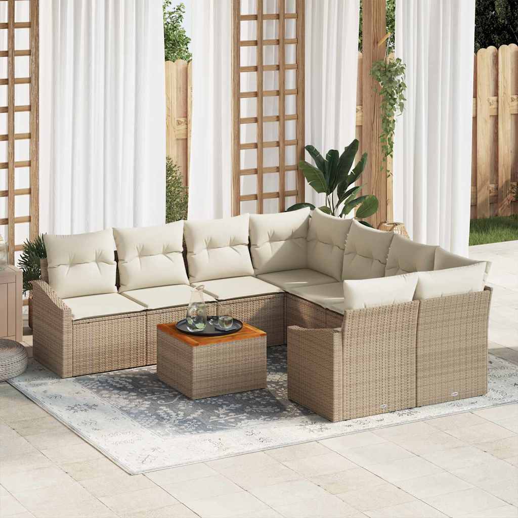 9-delt havesofa sæt med hynder Beige poly rattan akacie