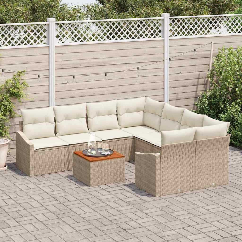 vidaXL Tuin Sofa Set 9 pcs Beige, wit 55 x 55 x 37 cm Rattan en hout