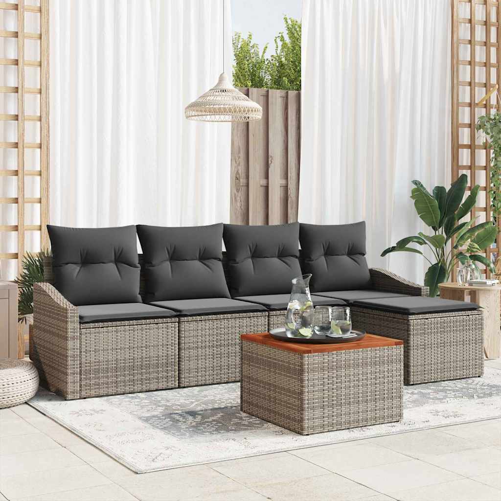 vidaXL Garten-Sofa-Set 6 pcs Grau 55 x 55 x 37 cm Poly-Rattan & Holz